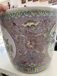 A Chinese famille rose jardini&egrave;re with birds among blossoming branches and floral design, 19th C.
