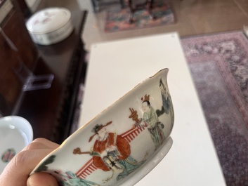 A varied collection of Chinese famille rose and qianjiang cai porcelain with floral design and animated scenes, 19th/20th C.