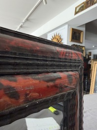 A rectangular Flemish tortoiseshell-veneered and ebonised wooden frame with later mirror, 19th C.