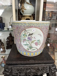 A Chinese famille rose jardini&egrave;re with birds among blossoming branches and floral design, 19th C.