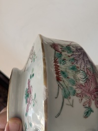 Two Chinese famille rose and verte teapots and covers with birds among blossoming branches, 19th C.