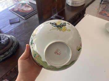 A varied collection of Chinese famille rose and qianjiang cai porcelain with floral design and animated scenes, 19th/20th C.