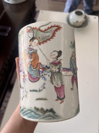 A varied collection of Chinese famille rose and qianjiang cai porcelain with floral design and animated scenes, 19th/20th C.