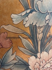 A Japanese four-fold painted byobu 'hanaguruma' room divider, 19th/20th C.