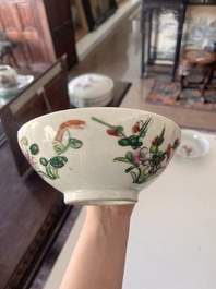 A varied collection of Chinese famille rose and qianjiang cai porcelain with floral design and animated scenes, 19th/20th C.