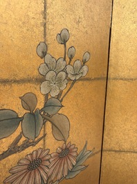 A Japanese four-fold painted byobu 'hanaguruma' room divider, 19th/20th C.