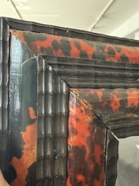 A rectangular Flemish tortoiseshell-veneered and ebonised wooden frame with later mirror, 19th C.
