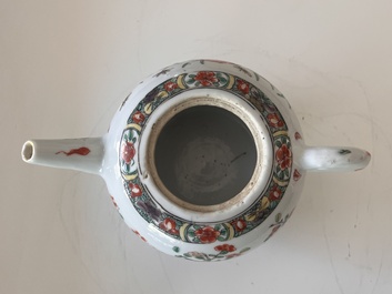 Two Chinese famille rose and verte teapots and covers with birds among blossoming branches, 19th C.