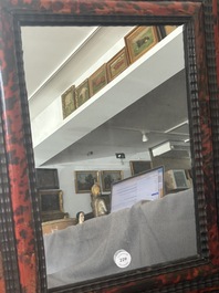 A rectangular Flemish tortoiseshell-veneered and ebonised wooden frame with later mirror, 19th C.