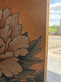 A Japanese four-fold painted byobu 'hanaguruma' room divider, 19th/20th C.