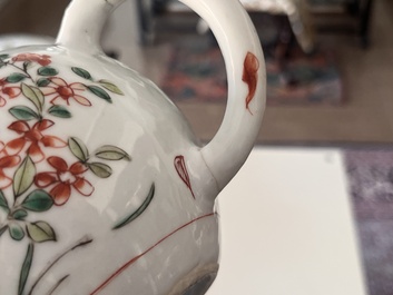 Two Chinese famille rose and verte teapots and covers with birds among blossoming branches, 19th C.