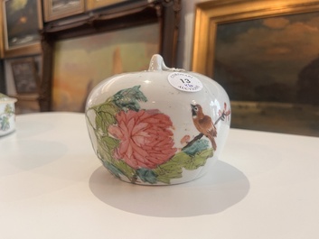 Six Chinese qianjiang cai jars and covers with a bird among blossoming branches, 19th/20th C.
