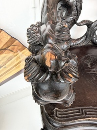 A pair of Japanese carved wooden 'dragon' chairs, Meiji, 19th/20th C.