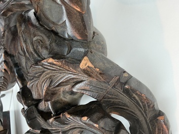 A pair of Japanese carved wooden 'dragon' chairs, Meiji, 19th/20th C.