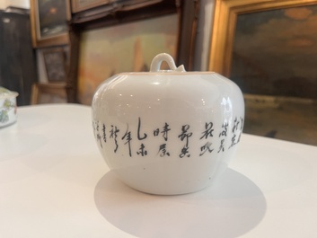 Six Chinese qianjiang cai jars and covers with a bird among blossoming branches, 19th/20th C.