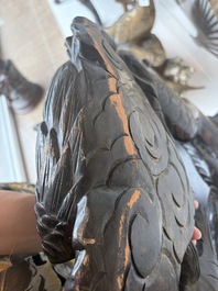 A pair of Japanese carved wooden 'dragon' chairs, Meiji, 19th/20th C.