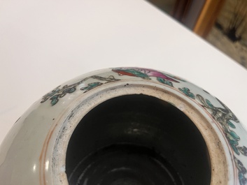Four Chinese famille rose and qianjiang cai jars with animated scenes and floral and 'Wu Shuang Pu' design, 19th/20th C.