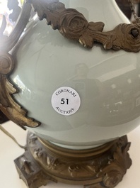 A Chinese style gilt bronze mounted celadon-glazed vase mounted into a lamp, 19th/20th C.