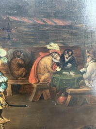 Abraham Teniers (1629-1670, attributed to): Monkeys in a guardroom interior, oil on panel