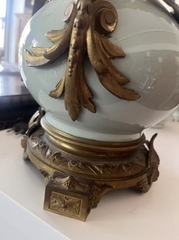 A Chinese style gilt bronze mounted celadon-glazed vase mounted into a lamp, 19th/20th C.