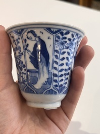 A varied collection of Chinese blue and white porcelain with figures and floral design, 18th/19th C.