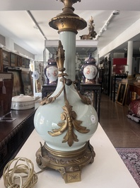 A Chinese style gilt bronze mounted celadon-glazed vase mounted into a lamp, 19th/20th C.