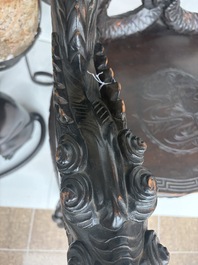 A pair of Japanese carved wooden 'dragon' chairs, Meiji, 19th/20th C.