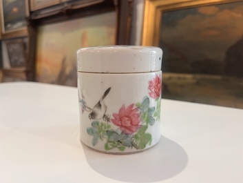 Six Chinese qianjiang cai jars and covers with a bird among blossoming branches, 19th/20th C.