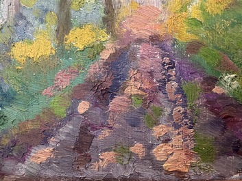 Edmond Verstraeten (1870-1956): Forest landscape, oil on board, dated 1917