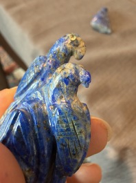 Eleven Chinese hardstone sculptures, a.o. jade, quartz, turquoise, malachite and lapis lazuli, 19th/20th C.
