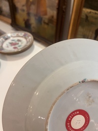 Seven Chinese famille rose plates with floral design and mythical animals, Yongzheng/Qianlong