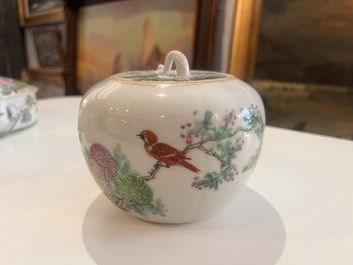 Six Chinese qianjiang cai jars and covers with a bird among blossoming branches, 19th/20th C.