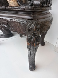 A pair of Japanese carved wooden 'dragon' chairs, Meiji, 19th/20th C.