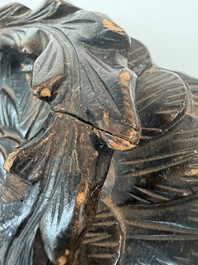 A pair of Japanese carved wooden 'dragon' chairs, Meiji, 19th/20th C.