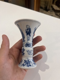 A varied collection of Chinese blue and white porcelain with figures and floral design, 18th/19th C.