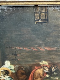 Abraham Teniers (1629-1670, attributed to): Monkeys in a guardroom interior, oil on panel