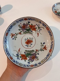 Two Chinese famille verte cups and saucers with floral design, Qianlong
