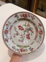 Seven Chinese famille rose plates with floral design and mythical animals, Yongzheng/Qianlong