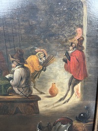 Abraham Teniers (1629-1670, attributed to): Monkeys in a guardroom interior, oil on panel