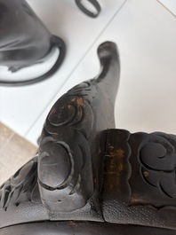 A pair of Japanese carved wooden 'dragon' chairs, Meiji, 19th/20th C.