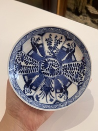 A varied collection of Chinese blue and white porcelain with figures and floral design, 18th/19th C.