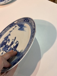Six Chinese blue and white 'playing boys in a landscape' plates, 19th C.