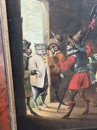 Abraham Teniers (1629-1670, attributed to): Monkeys in a guardroom interior, oil on panel
