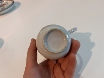 Two Chinese famille verte cups and saucers with floral design, Qianlong