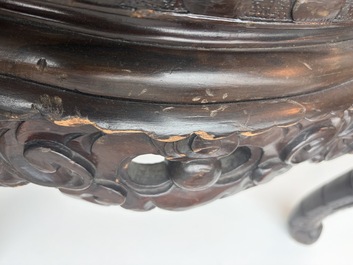 A pair of Japanese carved wooden 'dragon' chairs, Meiji, 19th/20th C.