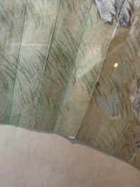 Chinese school: A 'rabbits in a landscape' fan, ink and colours on paper, 19th/20th C.