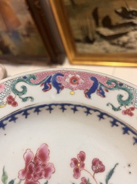 Seven Chinese famille rose plates with floral design and mythical animals, Yongzheng/Qianlong