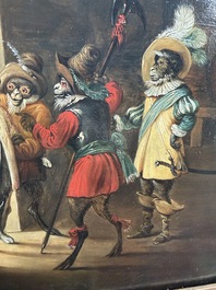 Abraham Teniers (1629-1670, attributed to): Monkeys in a guardroom interior, oil on panel
