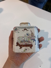 A Chinese Nanking crackle glazed famille rose 'warrior' vase and cover, a tea caddy and an Imari style teapot and cover, 18th/19th C.