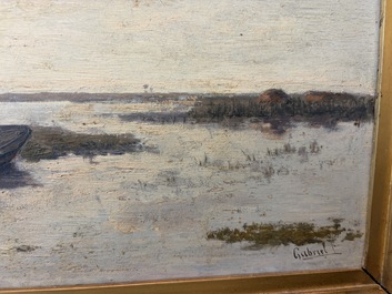 Paul Joseph Constantin Gabri&euml;l (1828&ndash;1903): Moored boat, oil on panel